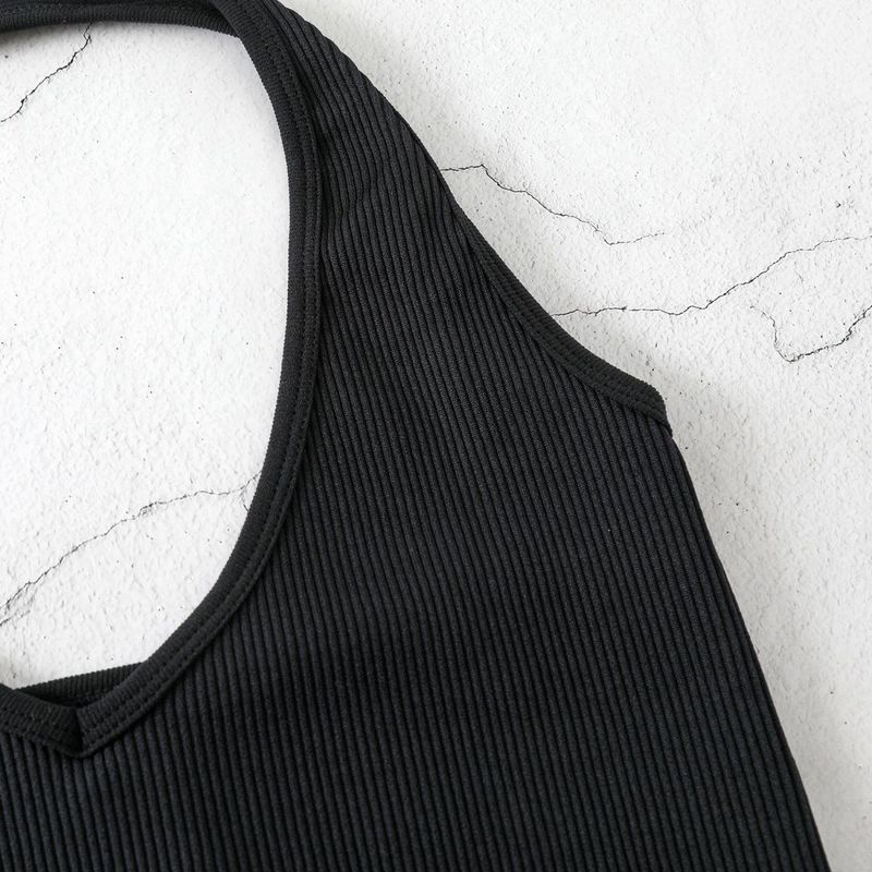 Neckholder-Body-Shaping-Unterwäsche für Fitness und Yoga, V-Ausschnitt, rückenfreies Camisole, gerippt, Bonbonfarbe_voghion.com