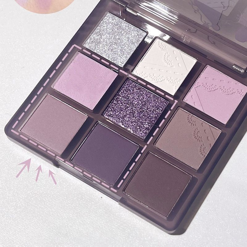 9 Colors Purple Eyeshadow Palette Gliter Sequins Highlighter Matte Eyeshadow Long Lasting Shimmer Beauty smoky Eye_voghion.com