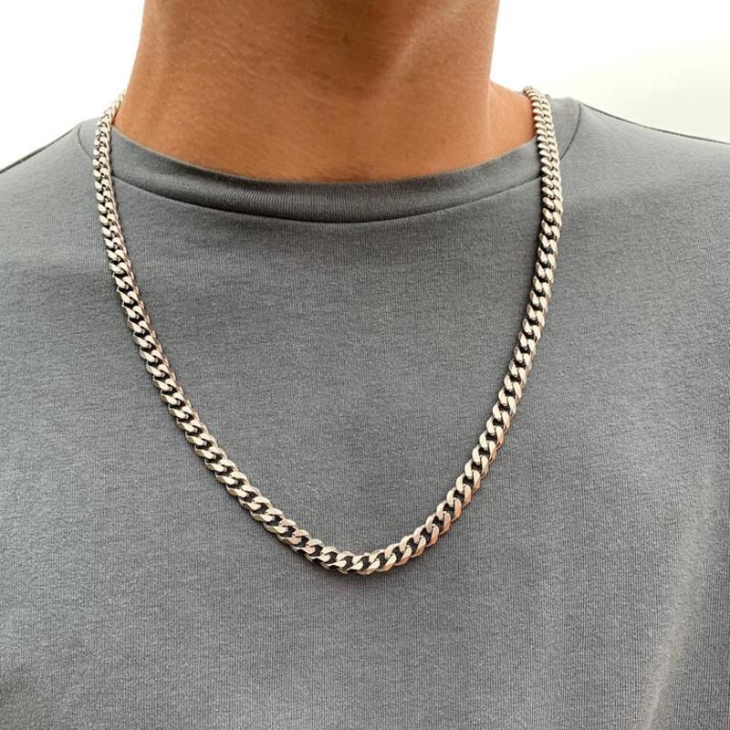 Collana con catena cubana in acciaio inossidabile per uomo, collana di perle in titanio resistente alla luce_voghion.com