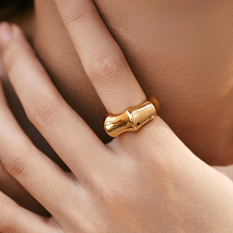 Anello retrò da donna, stile moderno, con placcatura in oro vero, con impilamento irregolare, per preservare il colore, per affari e moda._voghion.com