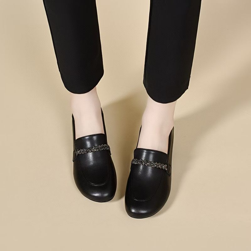 Damesschoenen, Mango Head Rhinestone Small Single Shoes, Comfortabele Steps, Loafers, Zwarte damesschoenen_voghion.com