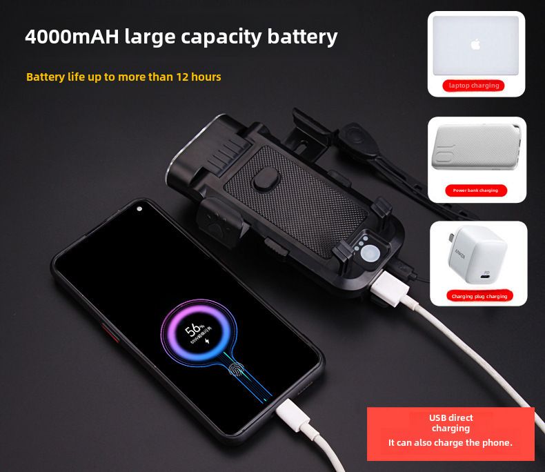 Suport telefon mobil pentru bicicletă, baterie externă multifuncțională, lumină puternică, claxon, rezistență mare, blocare cu un singur clic, încărcare telefon mobil_voghion.com
