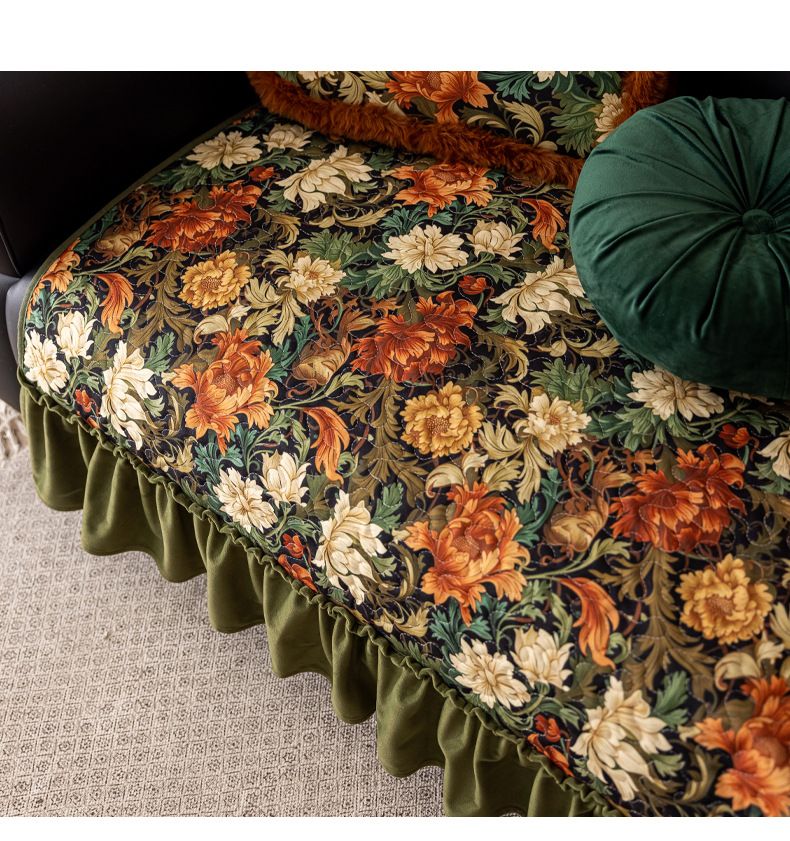 Maillard Style Sofa Cover – Floral Print Elastic Couch Protector (Polyester, Anti-Slip, Multiple Sizes)_voghion.com