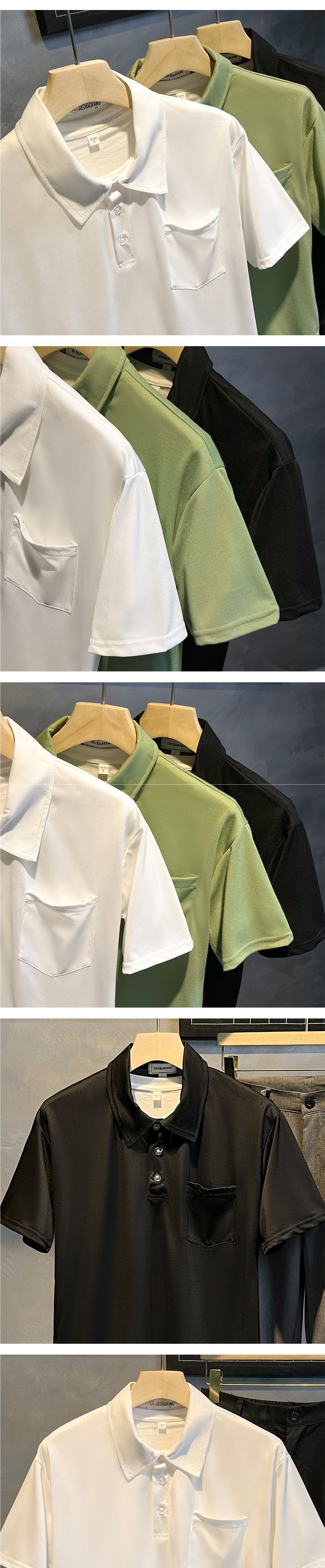 Herrenbekleidung Sommerstil einfarbiges Poloshirt mit Tasche kurzarm T-Shirt Herren Slim Revers Pullover T-Shirt Top_voghion.com