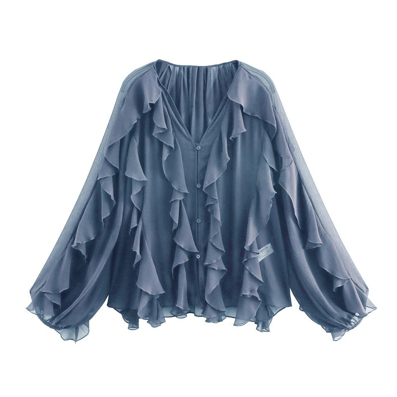 Camicia a tinta unita con decorazioni a strati, stile primaverile, per donna_voghion.com