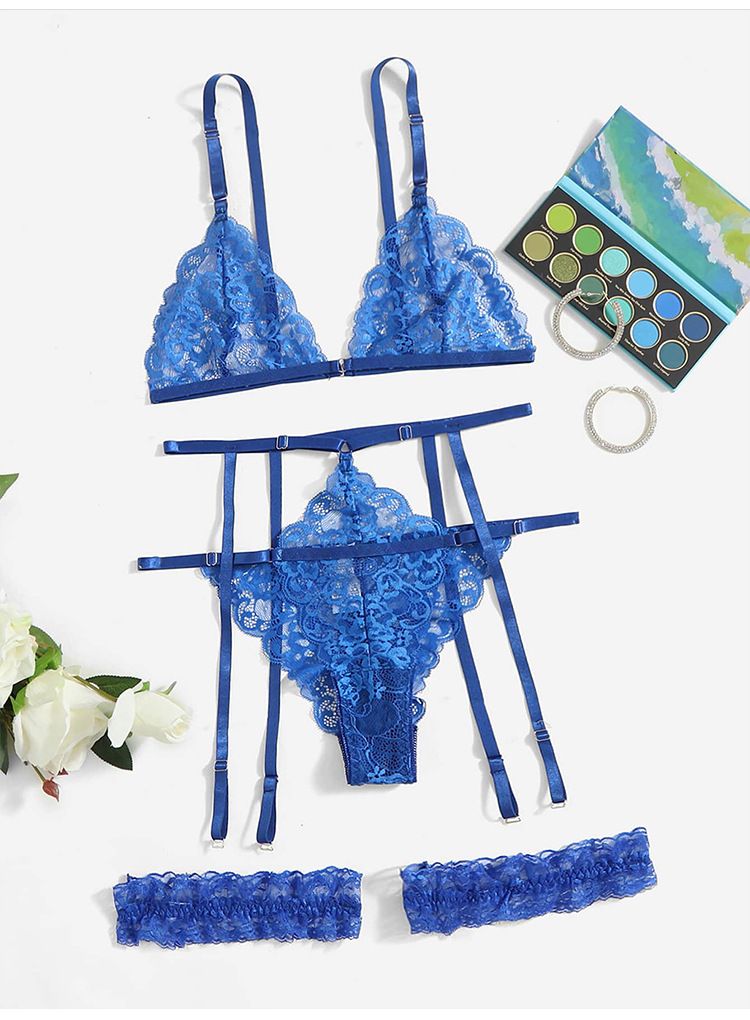 2024 cross-border hot selling large size sexy underwear set lace lace multi-color three-piece set temptation wholesale_voghion.com