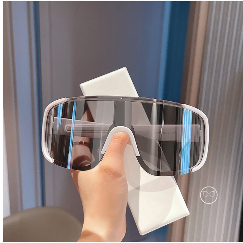 Korean Style Spring Summer One-piece Sunglasses Women With Large Faces, Windproof Cycling Glasses Men, Trendy Reflective_voghion.com