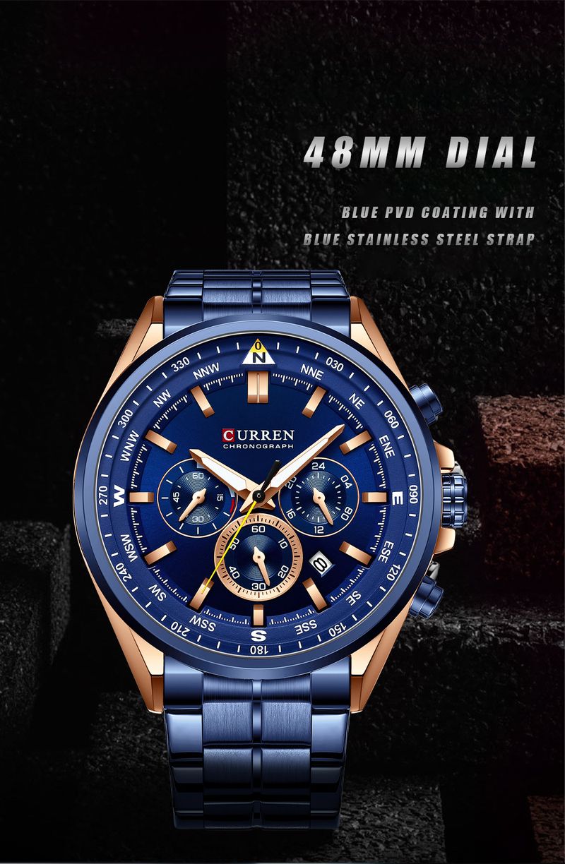 Orologio da uomo al quarzo in acciaio inossidabile con datario, orologio da polso analogico multifunzionale a 6 lancette, orologio casual da lavoro_voghion.com
