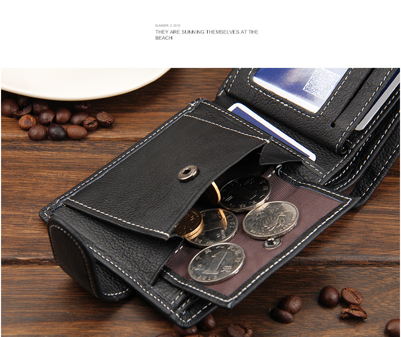 Men's Wallet Men's Leather Wallet Cowhide Change Bag Short Buckle Multi-Card Wallet_voghion.com