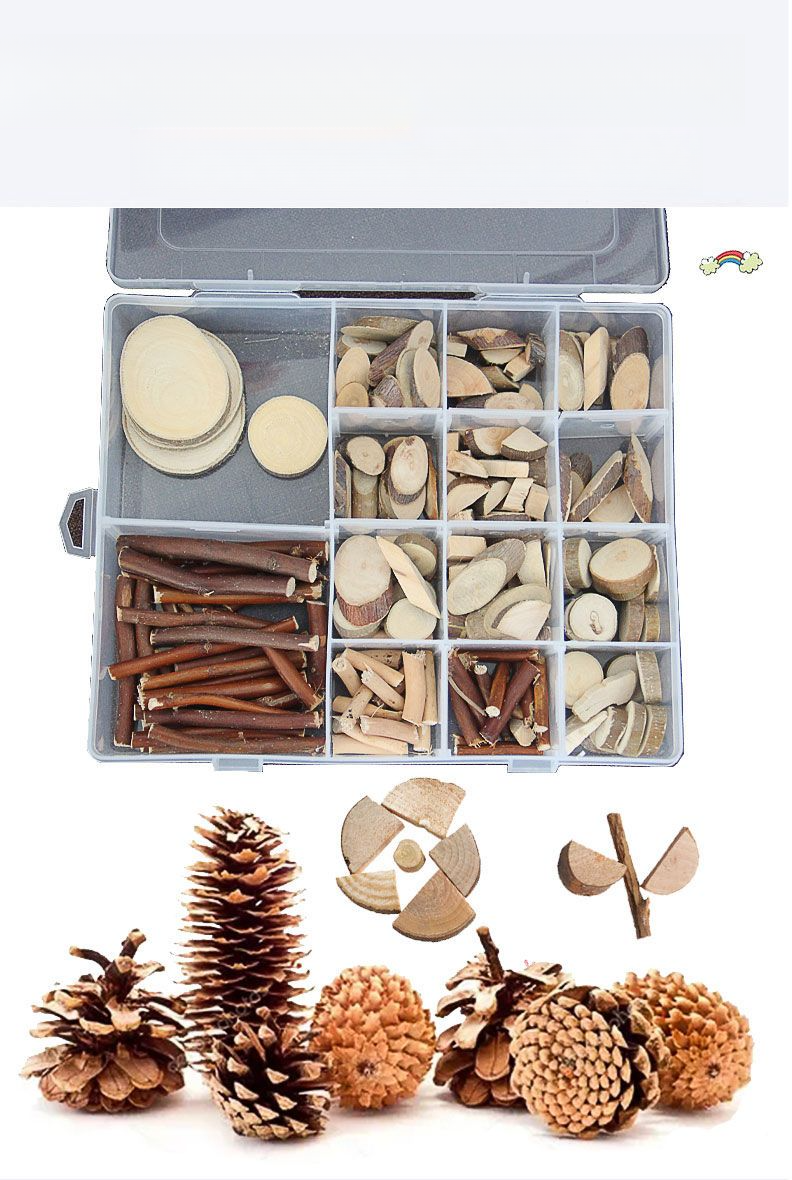 Set kleuters DIY knutselactiviteit houten blokken doos klein droge tak materialen_voghion.com