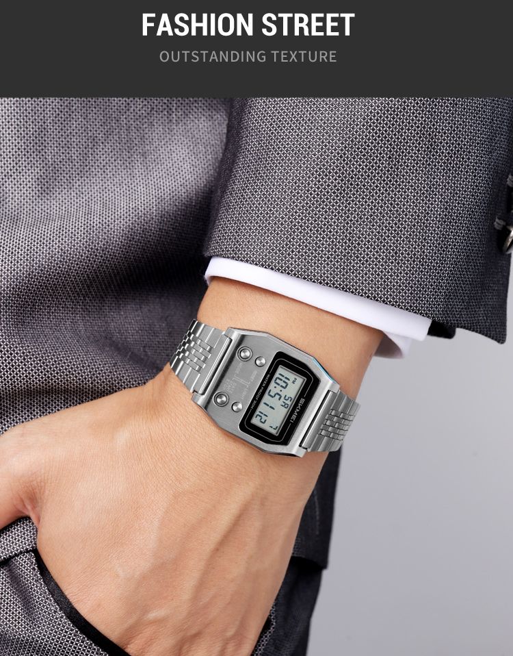 Simple Stainless Steel Strip EL Light Wristwatch Fashion Waterproof Digital Electronics Watches For Men Women_voghion.com