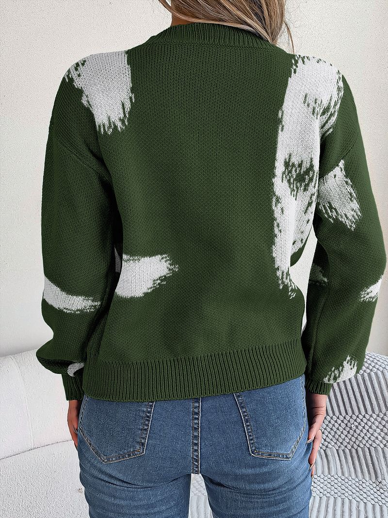 Pull décontracté à manches lanternes et rayures color-block pour femme, collection automne-hiver 2025_voghion.com
