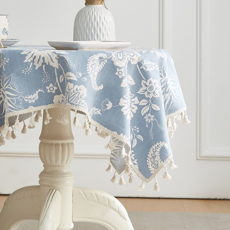 White Floral Tablecloth - Linen Cotton Blend With Embroidery, Dustproof & Heat-Resistant, For Dining Table, Coffee Table, And Side Table_voghion.com