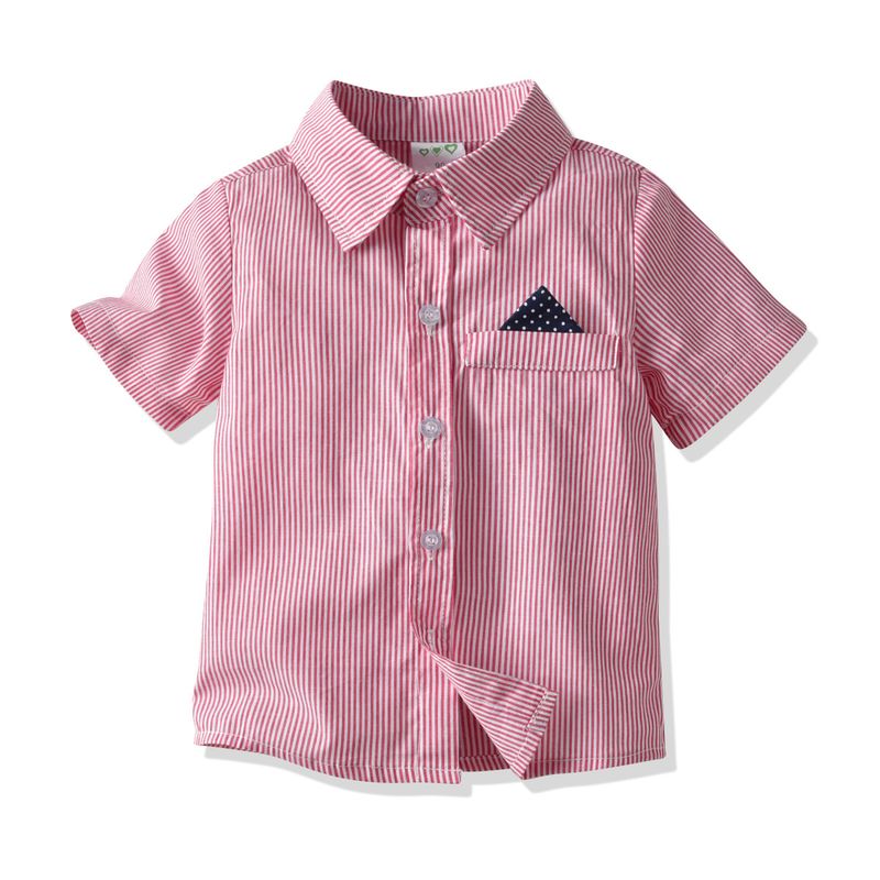 Camicia a righe a maniche corte autunnale, bretelle, pantaloni e papillon Abito da gentiluomo in quattro pezzi per bambini_voghion.com