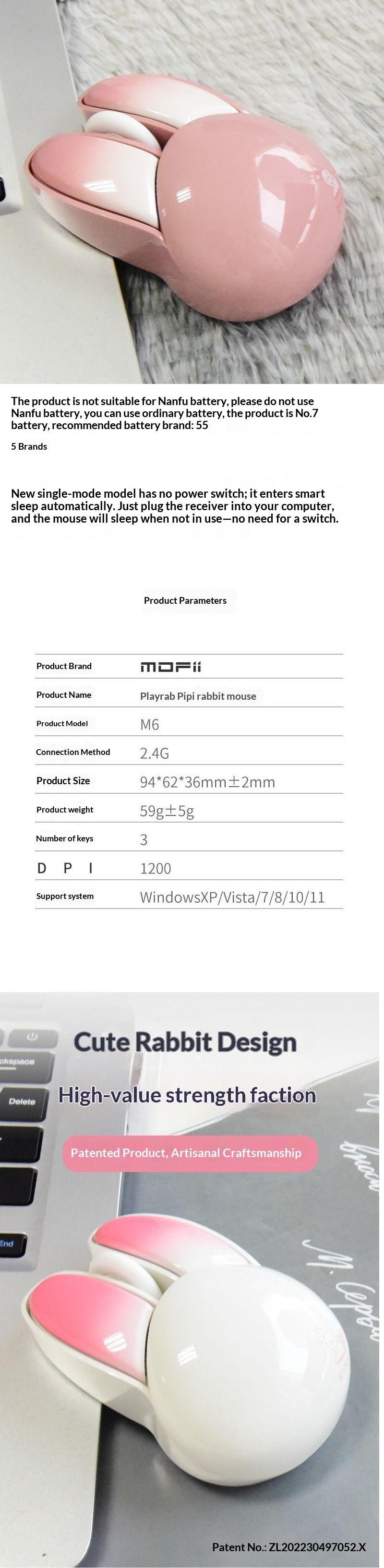 Techglobe Year Of The Valentine's Day Gift Girlfriend Mofii Rabbit Mouse Wireless Silent Cute For Girls Office_voghion.com