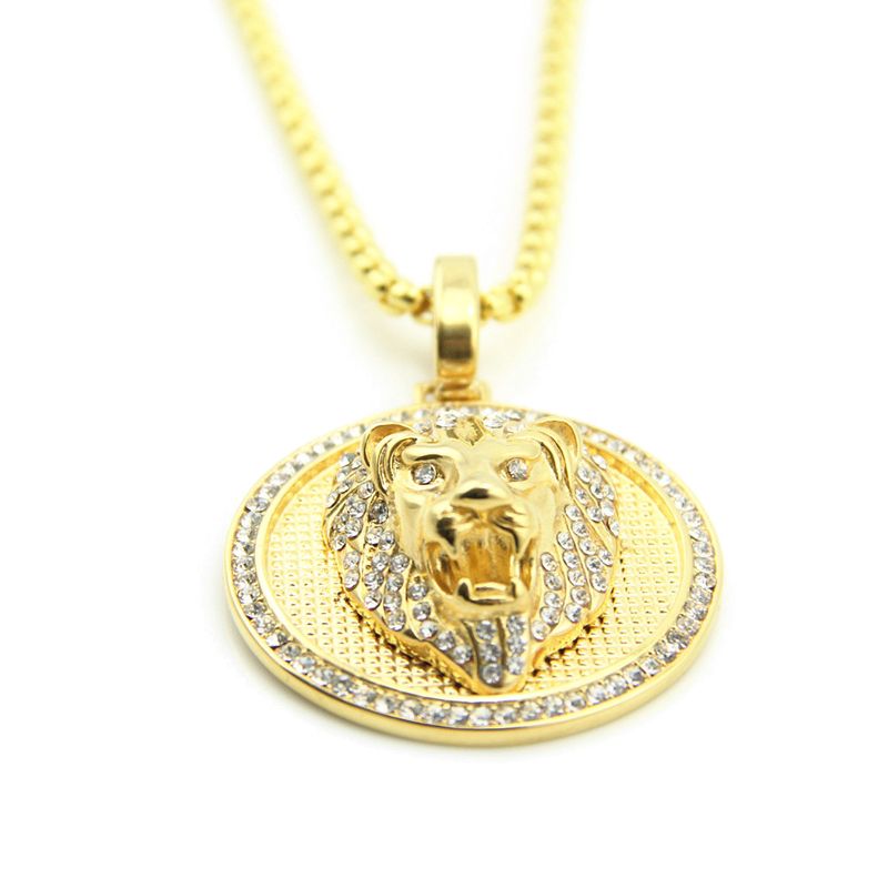 Hiphop Round Brand Lion Necklace, European And American Fashion Personality Pendant Accessory_voghion.com