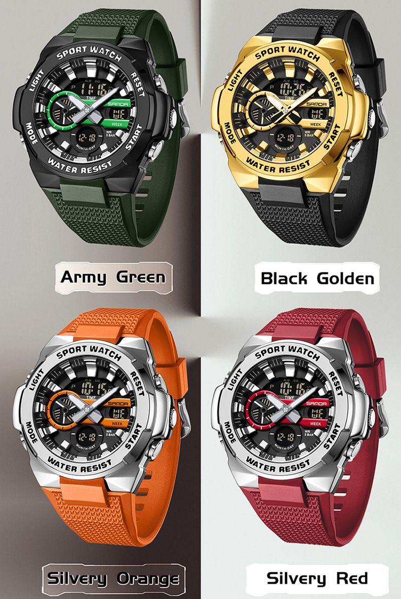 Sport Digital Watch With Alarm, Waterproof 50m, Analog-Digital Display, LED Backlight, Multifunctional Military Style Watch For Students_voghion.com