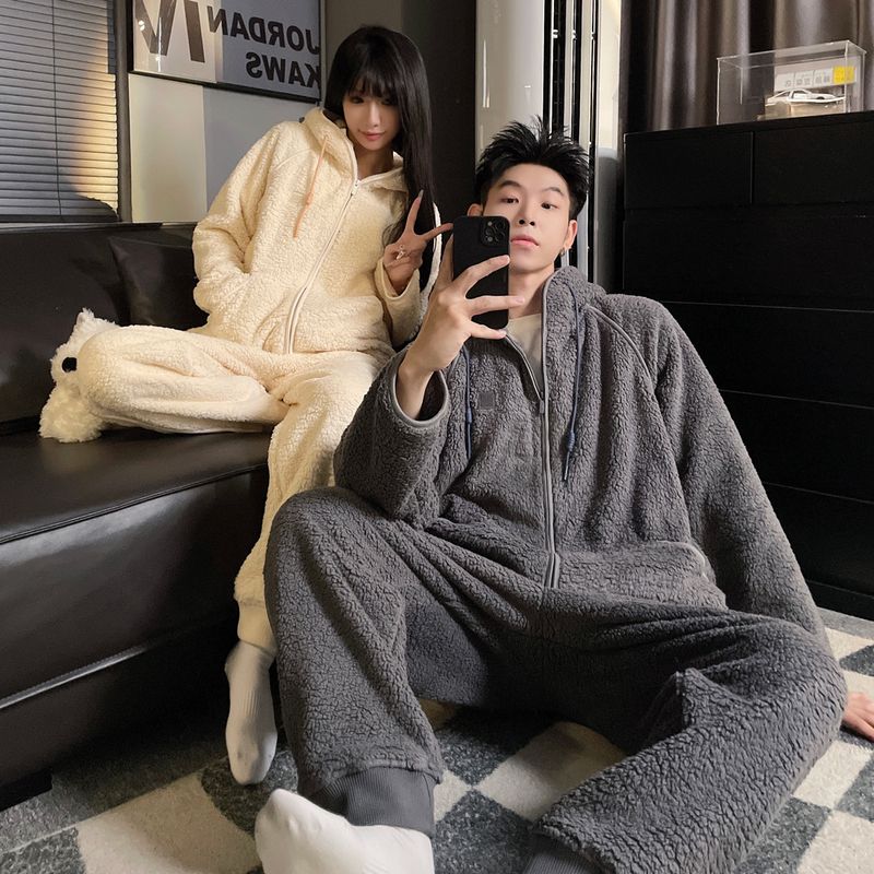2024 Winter Velvet Couple's Long Hairy Hooded Zipper Simple and Elegant Multi Color Women's Pajamas Home Clothes Can be_voghion.com