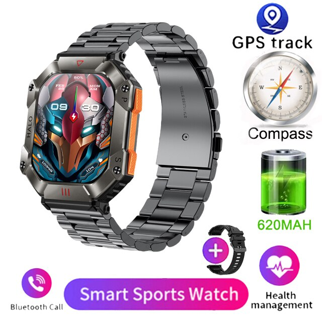 2023 KR80 akıllı saat dayanıklı IP68 su geçirmez askeri spor izle 620mAh pil Bluetooth erkek akıllı saat Xiaomi Android Ios için_voghion.com