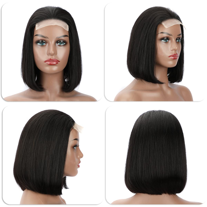 Koronkowa opaska na głowę z ludzkich włosów 4*4, 100% ludzkich włosów, gładkie i proste włosy, bez splątania, krótki bob odpowiedni do noszenia na co dzień przez kobiety_voghion.com