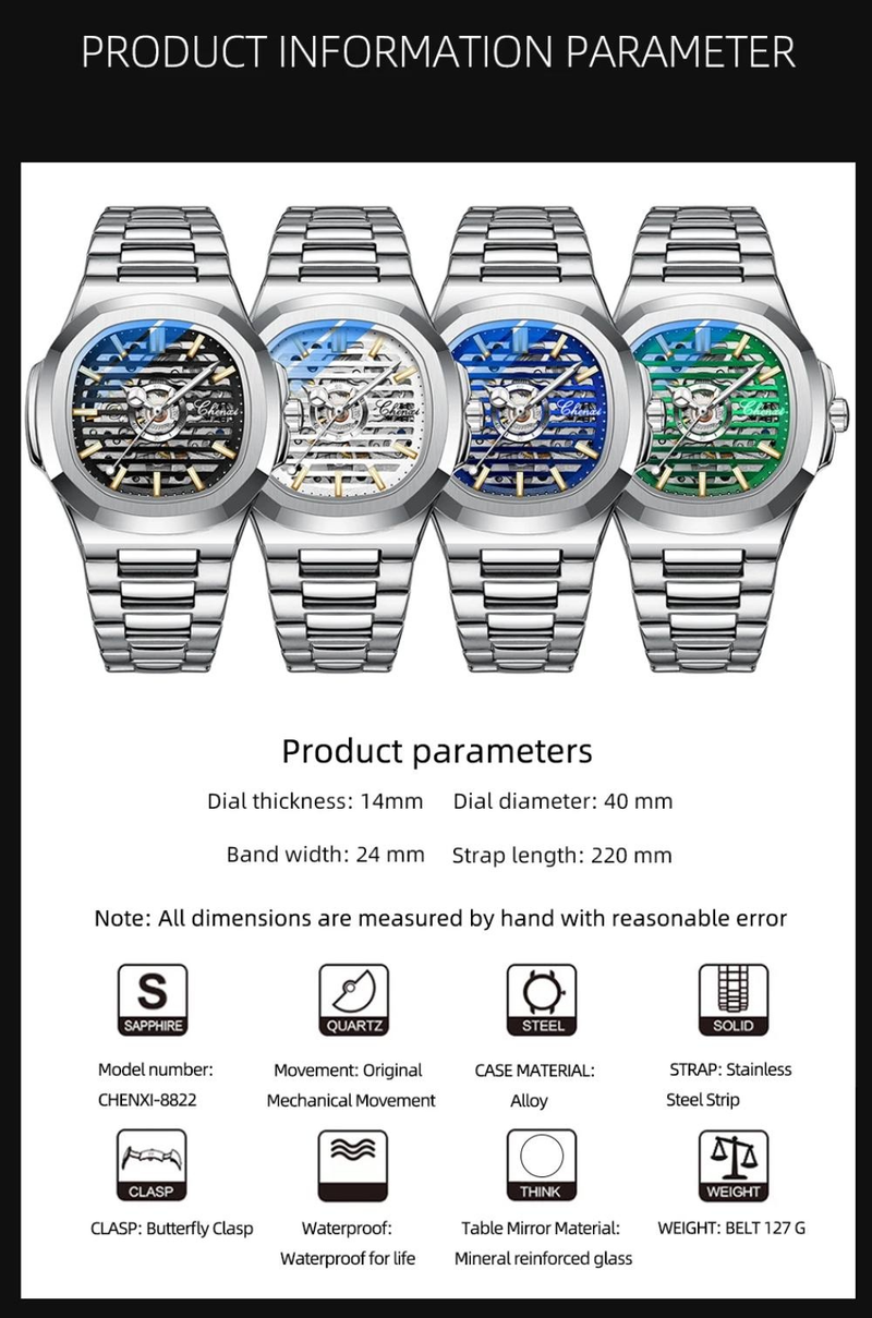 Men's Automatic Mechanical Steel Watch Waterproof Luminous Pointer Stainless Steel Strap Luxury 40mm Dial Watch_voghion.com