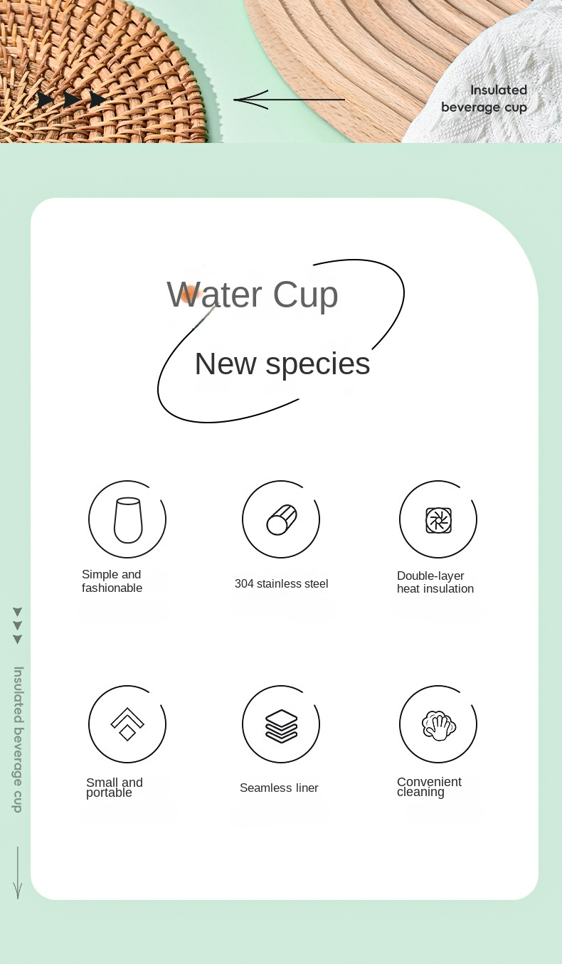 Bottiglia d'acqua isolata in acciaio inossidabile di alta qualità da 330 ml per ufficio/casa - Bicchiere da caffè e tè resistente con cannuccia_voghion.com