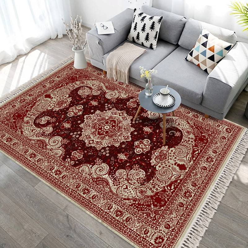 Pärsia tuttidega kootud puuvillane vaip elutuba suur vaip Retro etnilises stiilis hotelli kodumajutuse dekoratiivne vaip_voghion.com