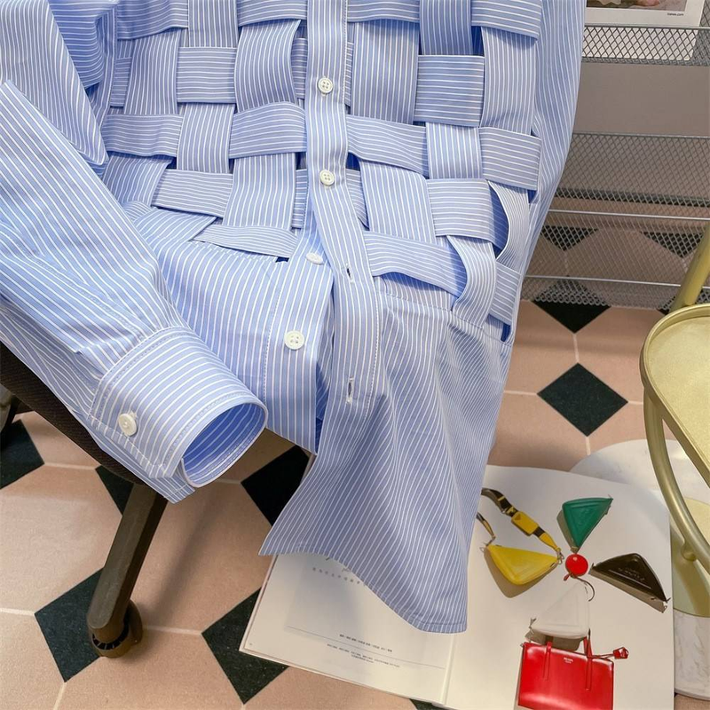 Men's Clothing Niche Chic Woven Plaid Striped Shirt Long Sleeved Top Jacket_voghion.com