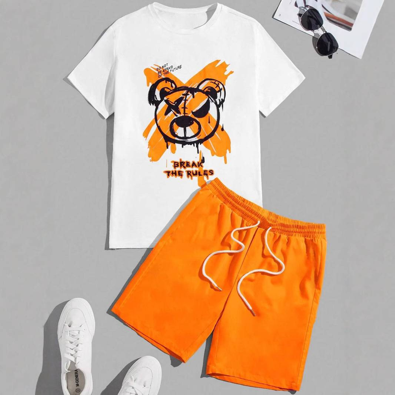 Herrenbekleidung Kurzarm-Shorts Anzug für Erwachsene Hochwertiger Nadelspitzenstoff Bequeme und atmungsaktive T-Shirt-Sets_voghion.com