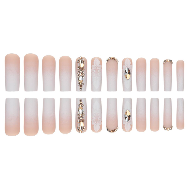 24 Stück matte Press-On-Nägel mit Strasssteinen. Wiederverwendbare künstliche Nägel. Kleber- und Gel-Klebeoptionen. Süße und stylische Designs._voghion.com