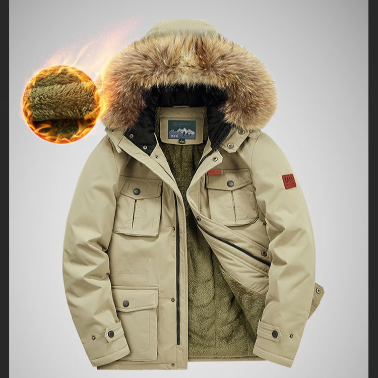 Chaqueta parka con capucha y forro polar para hombre, abrigo de invierno de gran tamaño para uso informal, abrigo largo grueso con cierre de cremallera (_voghion.com