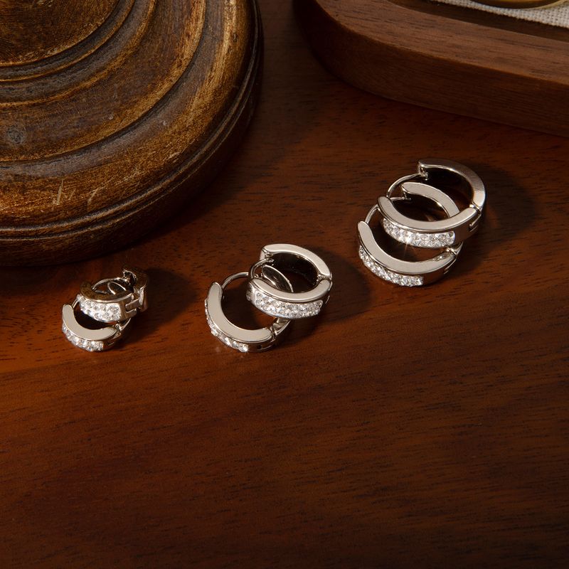 Minimalist High-End Zircon Hoop New Titanium Steel Earrings 3-Piece Set Geometric Versatile Circle Ear Clips_voghion.com