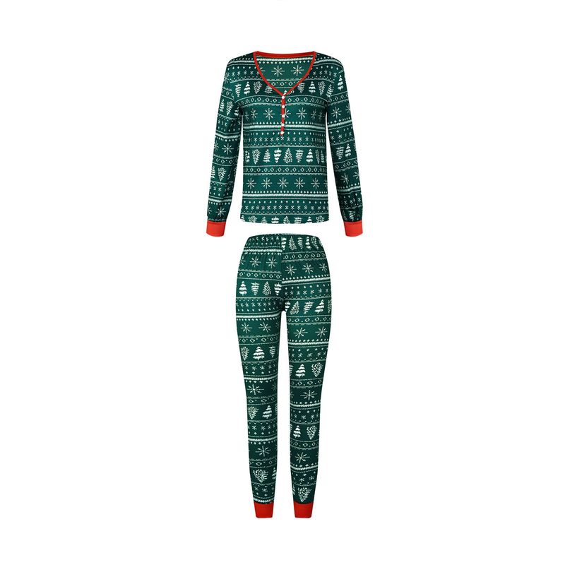Çok Satan Noel Ebeveyn Çocuk Kıyafeti Noel Ağacı Baskılı Dikiş Kontrast Renk Ev Giyim Pijama Takımı_voghion.com