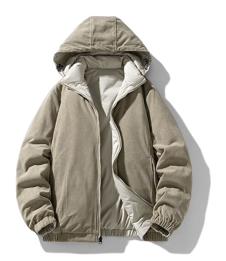 Herrenbekleidung Winter-Wende-Daunenjacke mit Kapuze, leicht, warm, wasser- und winddicht, für Teenager und Erwachsene (Schwarz, Khaki, Dunkelgrau)_voghion.com