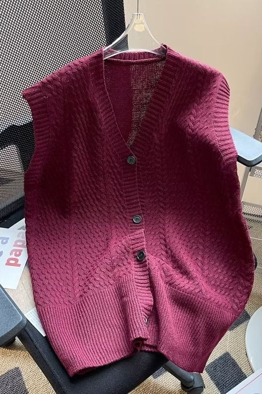 Herenkleding Heren Herfst Buitenkleding Retro Bordeaux Gebreid Cardigan Vest Ins Trui Jas_voghion.com