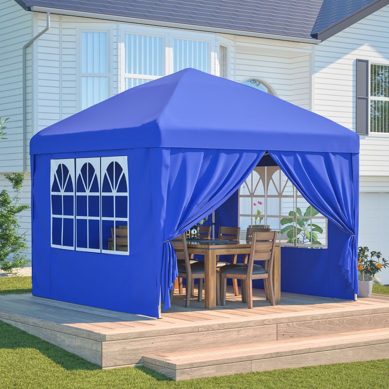 Pavillon 3x3m avec 4 parois latérales, hauteur réglable sur 3 niveaux, pavillon de jardin pliable (bleu)_voghion.com