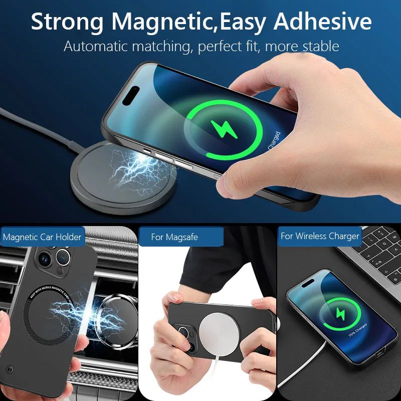 Rahmenlose Hülle 13 12 11 16E Schlanke magnetische Handyhüllen für iPhone 15 14 Pro Max 16 Plus Cover_voghion.com