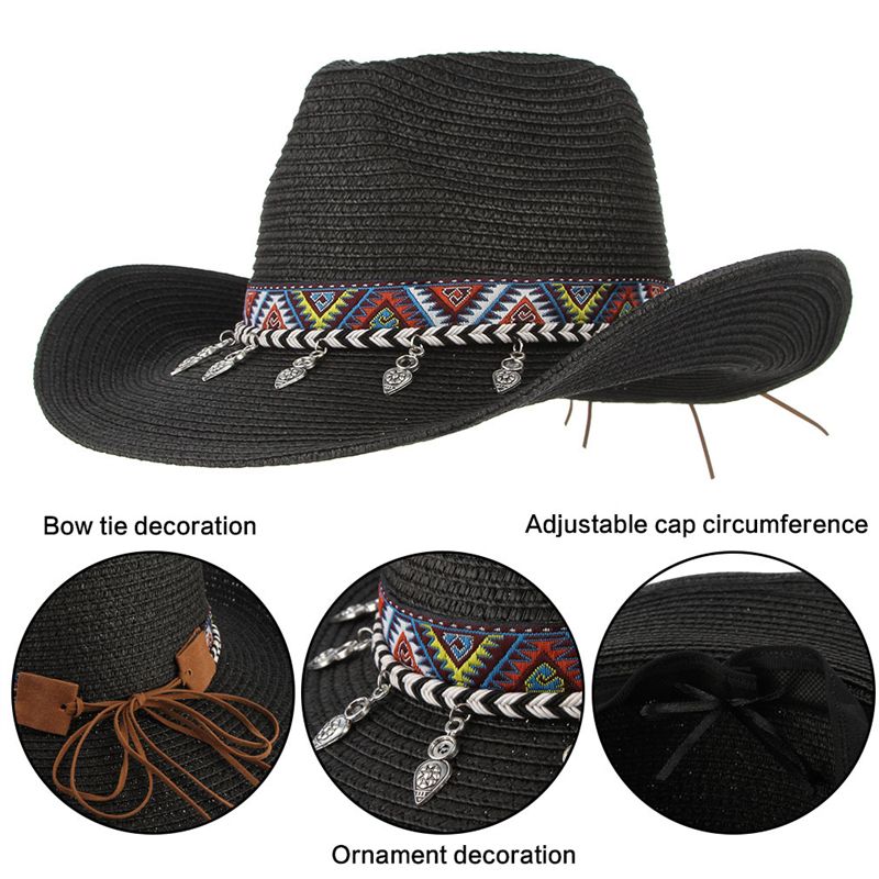 Cappello da cowboy occidentale vintage alla moda, da donna, con tesa larga, estivo, da uomo, da spiaggia_voghion.com