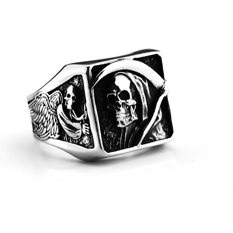 Anello punk in acciaio inossidabile massiccio con teschio del mietitore di Halloween_voghion.com