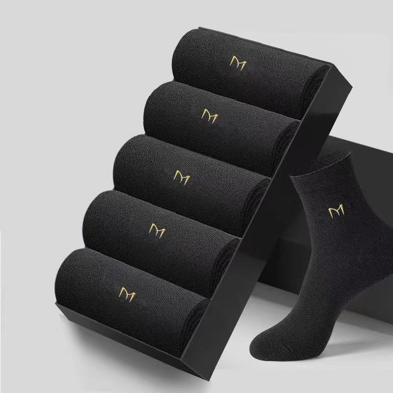 7A Antibacterial Xinjiang Deodorant Long Sweat-Absorbing Breathable Solid Color Cotton Business Mid-Calf Men's Socks_voghion.com