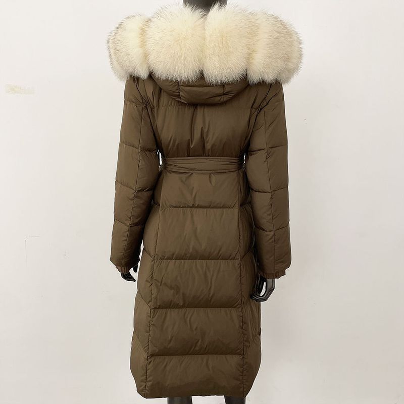 Fox Fur Large Collar Down Jacket With Hood And Long Style For Winter, Slim Waist And Knee Length Thickened Women's Coat_voghion.com