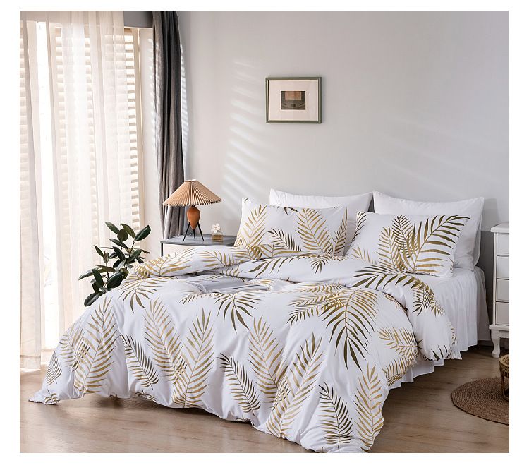 Set copripiumino con motivo floreale e foglia d'oro - stile nordico, stampa attiva, morbido pile e tessuto twill_voghion.com