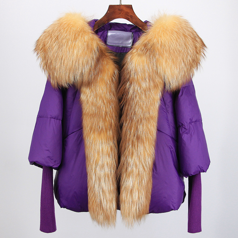 Kurze Pufferjacke für Damen mit 90 % weißen Entendaunen und abnehmbarer Kapuze aus Fuchspelz – stylischer Wintermantel für die N-Mode (201–300 g Füllung, 91–95 % Reinheit)_voghion.com