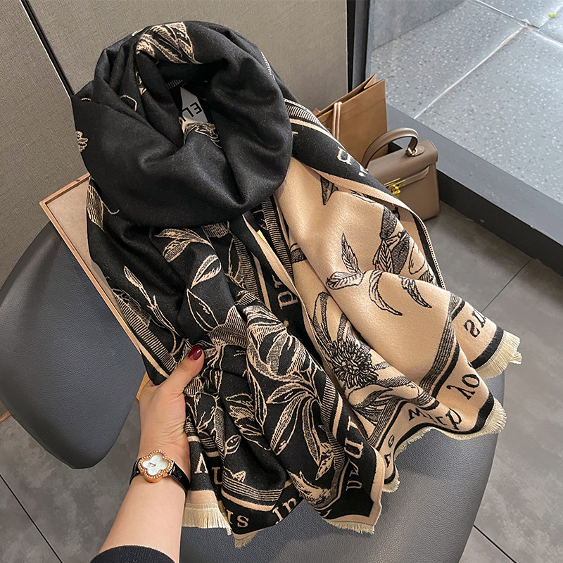 Women Scarf Women's Winter Print Versatile Fashion Student Scarf Thickened Double-sided Warm Large Shawl New Style_voghion.com