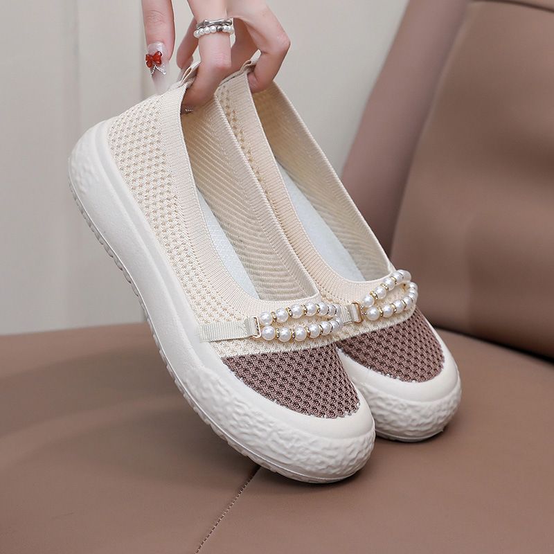 Summer Old Beijing Cloth For Women, Breathable Mesh Casual Mom Shoes, Soft Sole Non-Slip Slip-On Lazy Shoes_voghion.com