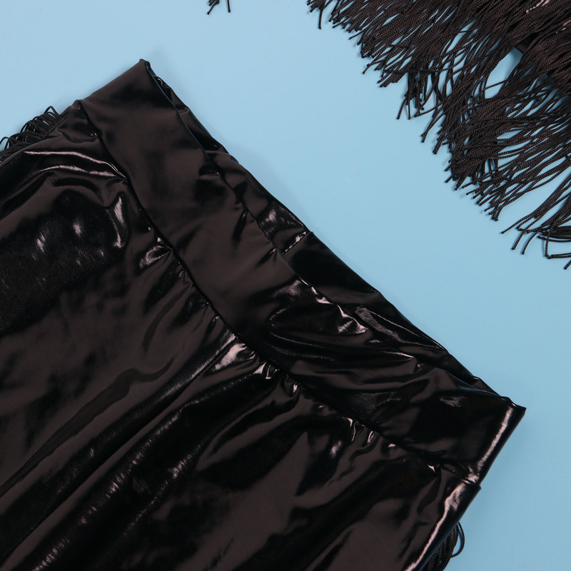 Women's sexy bust-wrapped tassel slim trousers two-piece nightclub suit_voghion.com
