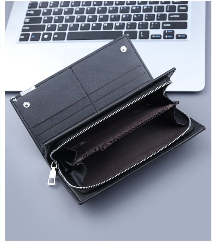 Bolsa de mão, nova bolsa masculina clássica com zíper para celular, carteira longa para negócios de grande capacidade, bolsa casual masculina simples._voghion.com