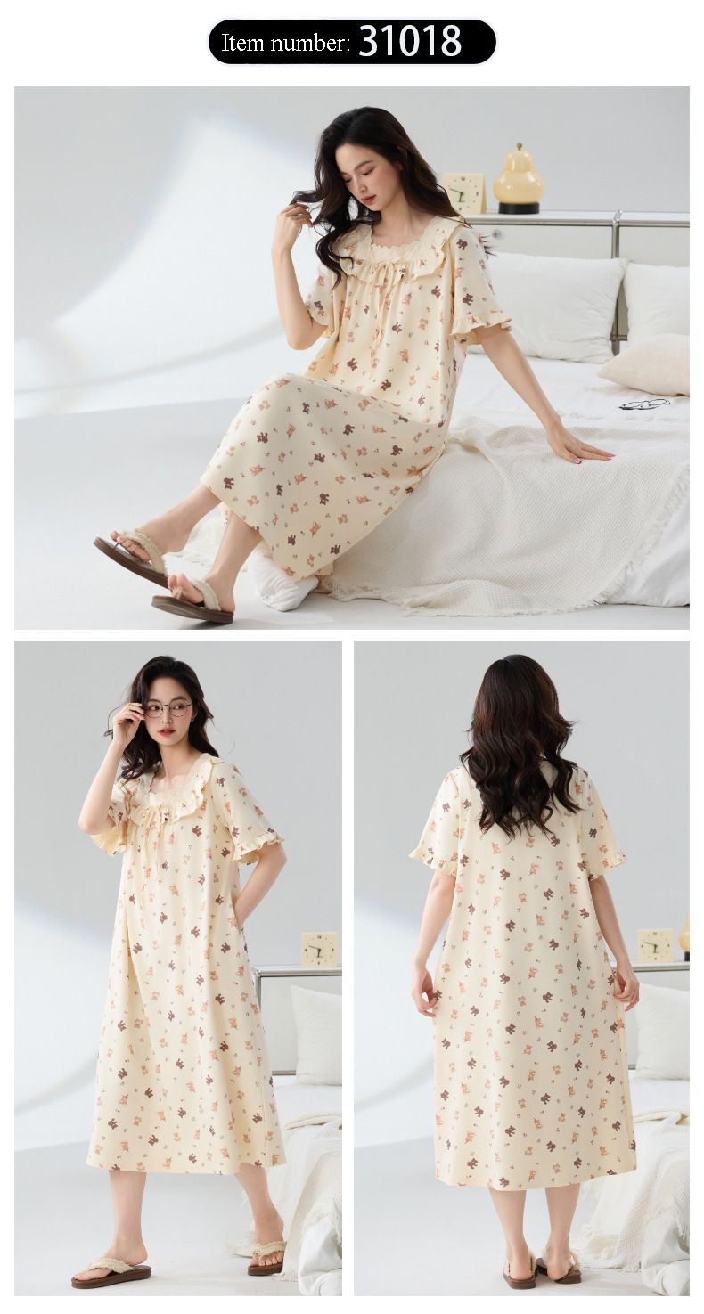 Camicia da notte in puro cotone, classe A, estiva, a maniche corte, da donna, estiva, da casa, taglia grande_voghion.com