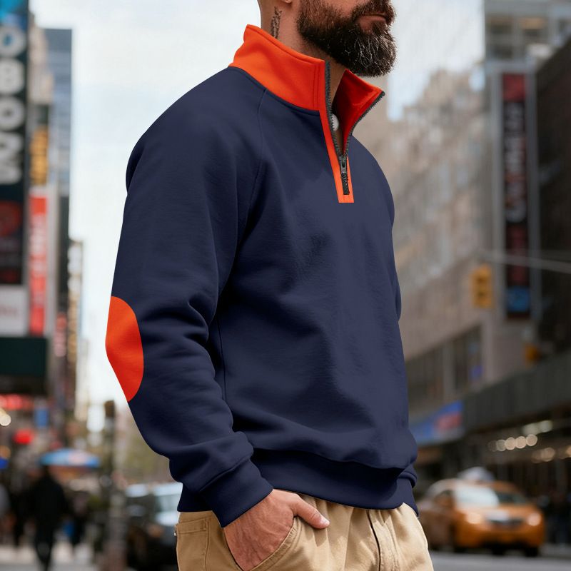 "Herren-Sweatshirt mit Fleecefutter und Reißverschluss – Oversize-Pullover mit Stehkragen und Patchwork"_voghion.com