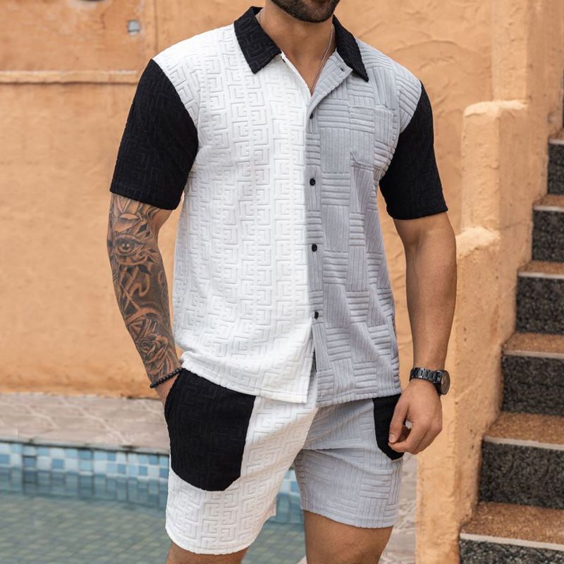 24 Summer New Knitted Jacquard Sports and Leisure Fashion Splicing Large Men's Set_voghion.com